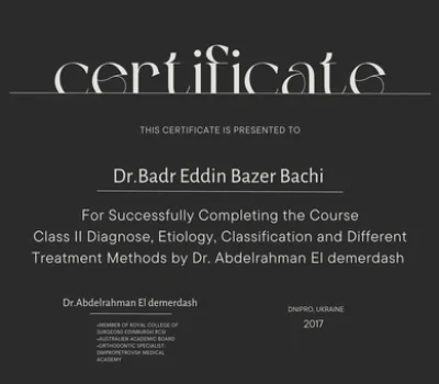 Сертифікат Бадр Еддін Базер Бачі - Стоматолог-ортодонт